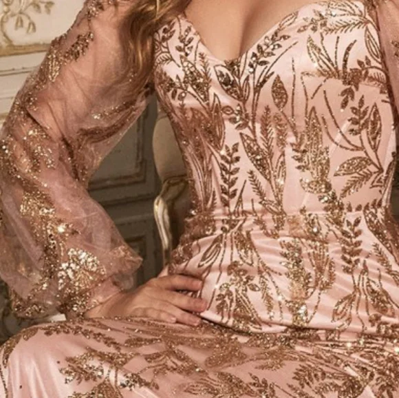 long sleeve off the shoulder mermaid gown floor length - Picture 7 of 8